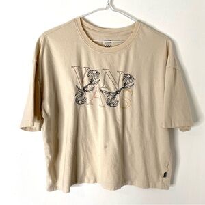 VANS Beige Embroidered Floral Graphic Oversized Crop Tee